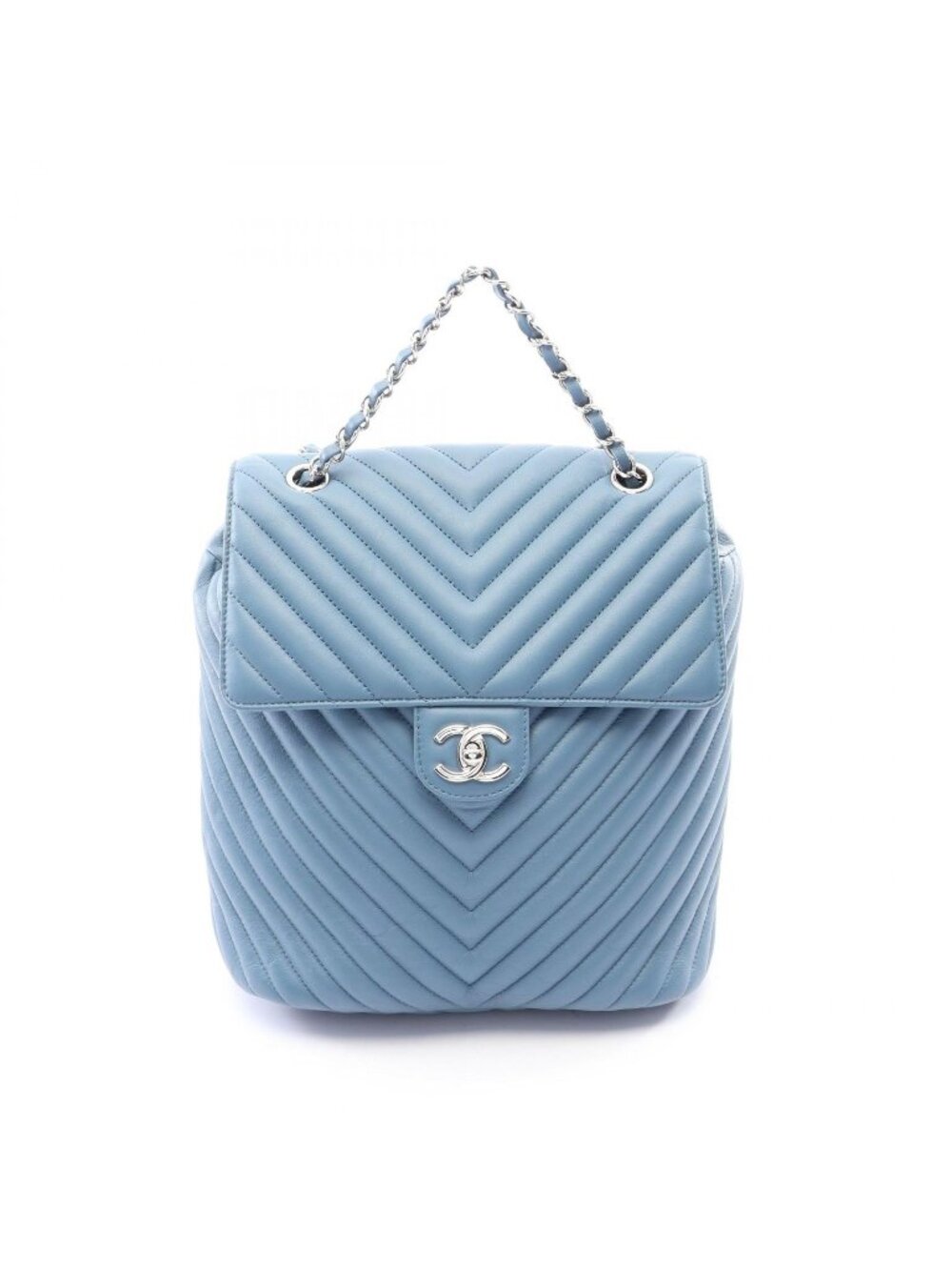 Chanel Backpack Chevron V-stitch Blue Lambskin Chain